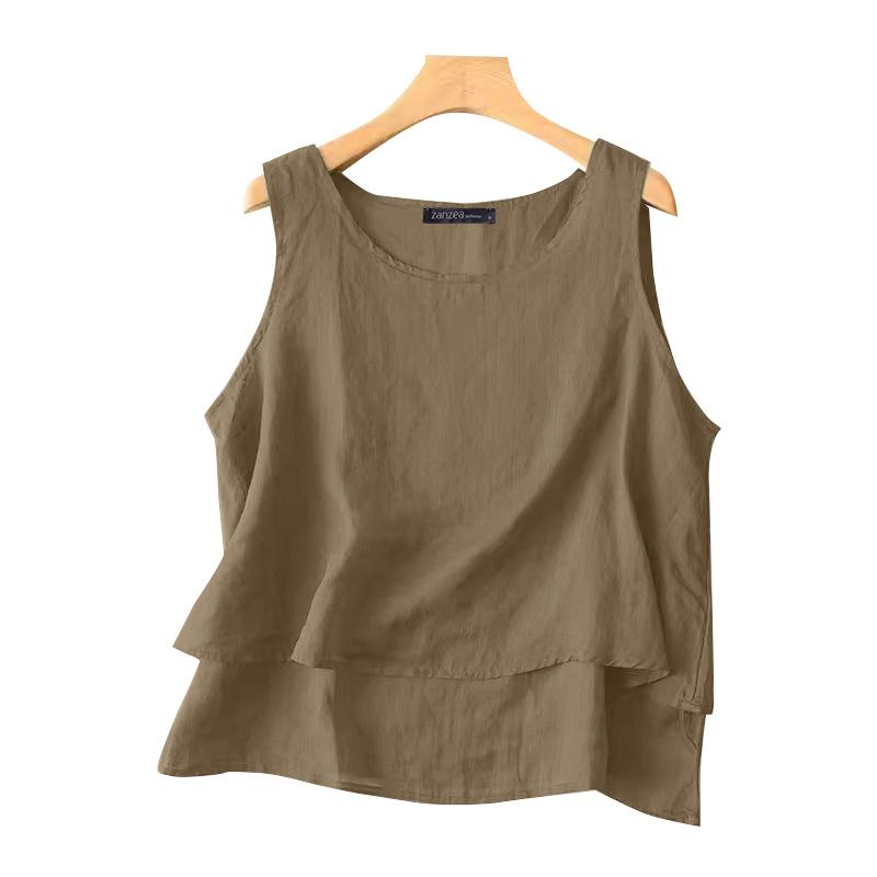 

ZANZEA Женские повседневные летние хлопковые майки без рукавов с круглым вырезом 3XL хаки