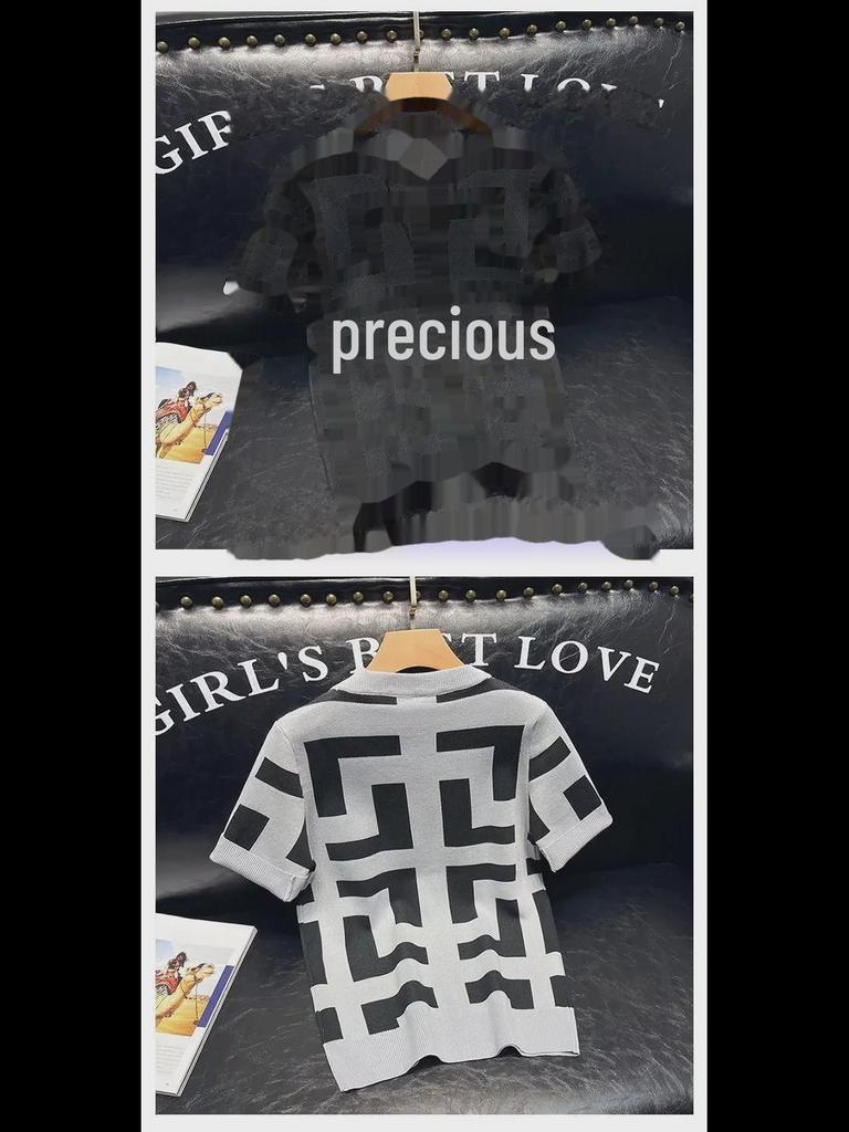 Men's Slim Geometric Pattern Short-Sleeve Top for Spring and Autumn