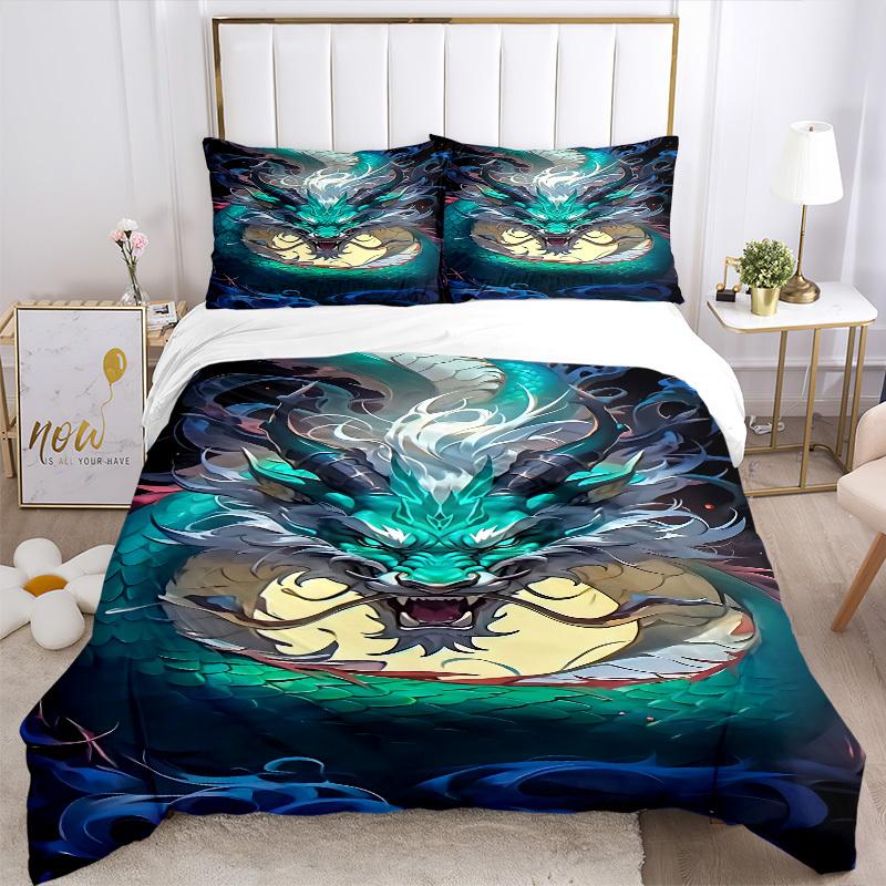 3pcs Dragon Art Duvet Cover Set - Includes 1 Duvet Cover and 2 Pillowcases, No Quilt Core, All-Season Home Decor yy251111043