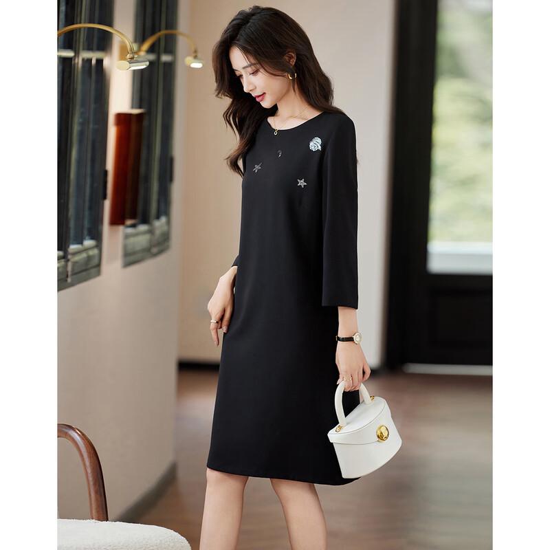 Demana Women's Round Neck 3/4 Sleeve Midi Dress