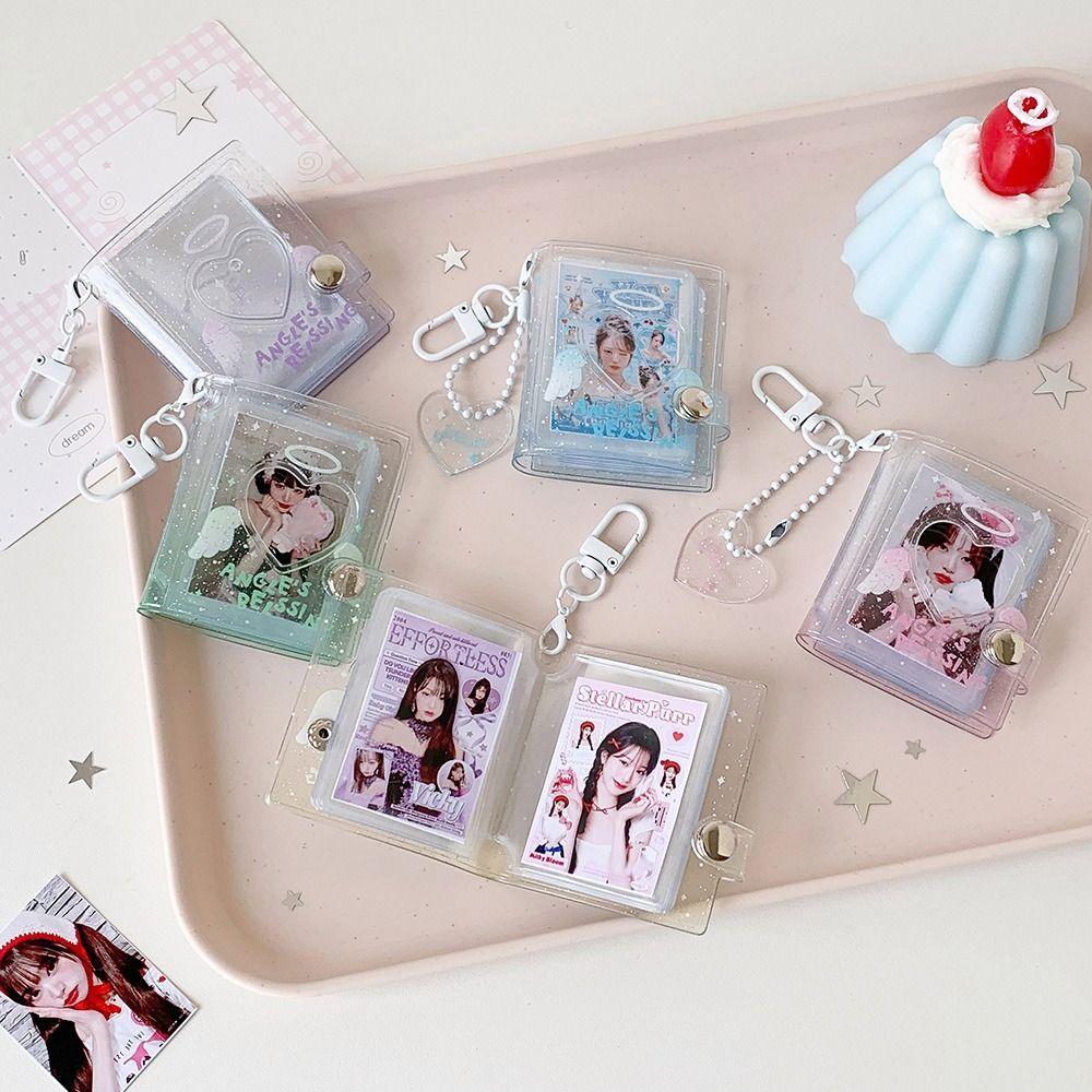 32 Clear Pockets Mini Photo Album Shining Star Keychain Kpop Card Binder Cute Photo Storage Album