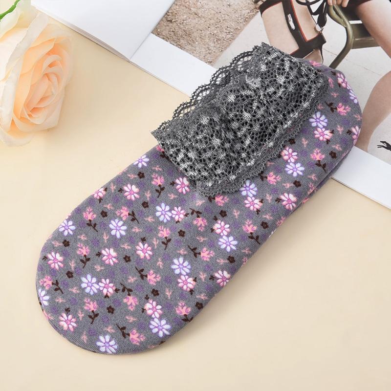1 Pair Velvet Women Thermal Socks Autumn Winter Low Tube Warm Anti-slip Lace Trim Floor Socks