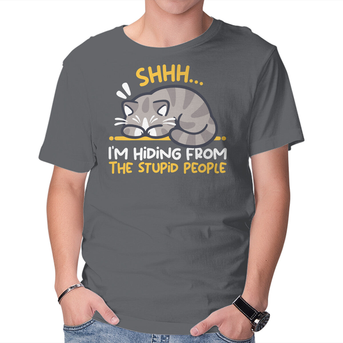 Unisex Crew Neck T-Shirt Hiding From The Stupid People Graphic Short Sleeve Casual Tee XXXXL