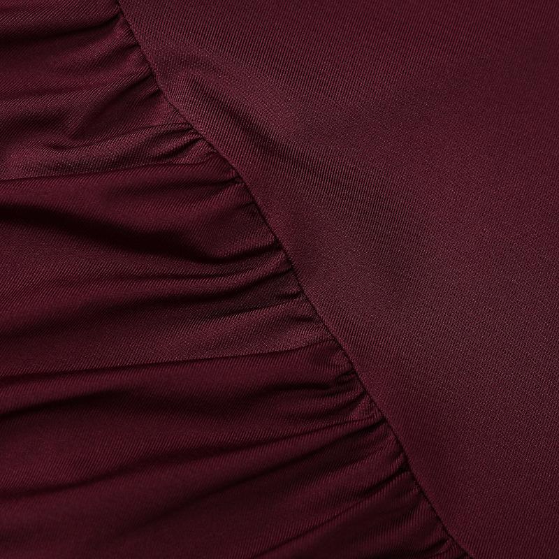 Dámské šaty s vysokým strečem a plisovanými záhyby, elegantní večerní šaty s volánkem, zimní maxi šaty s dlouhým rukávem, vestido