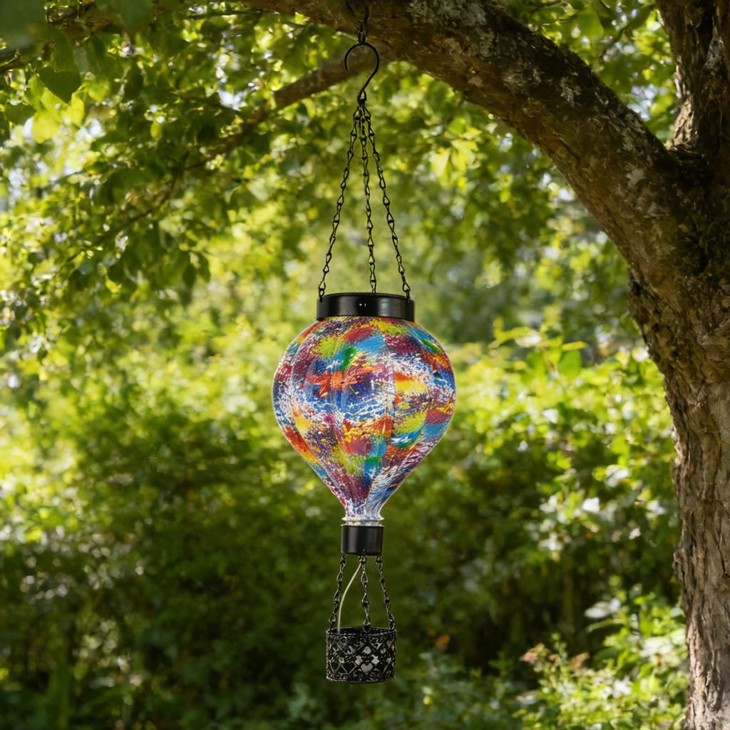 JYL TS/125,Solar Hot Air Balloon Flame Glass Hanging Light for Outdoor Garden Balcony Home Decor Lamp