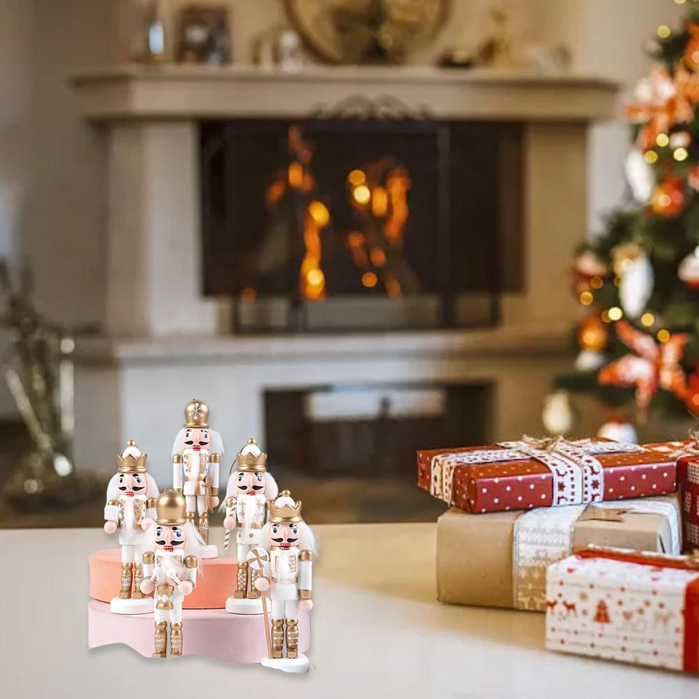 Christmas Celebration Gold And Silver Christmas Decorations Wooden Figures 5-Piece Set Child-Friendly Sturdy Construction