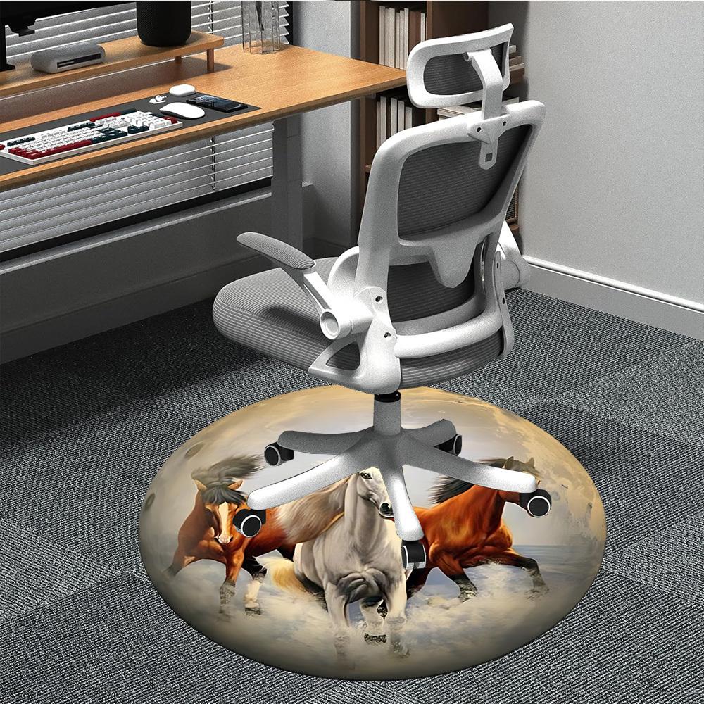 1PC Horse Office Round Area Rug, Mat Suitable For Office, Under Office Chairs Bedroom Living Room Home Decor, Room Deco