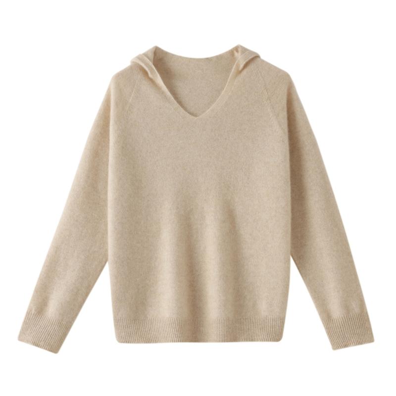 Autumn Winter Cashmere Sweater for Women Wool V-neck Hooded Autumn Warm Jumper Top