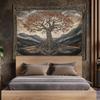 Tree of Life Tapestry Yggdrasil Celtic Knot Wall Hanging Peach Skin Fabric Vintage Mountain Nature Home Decor for Bedroom Dorm