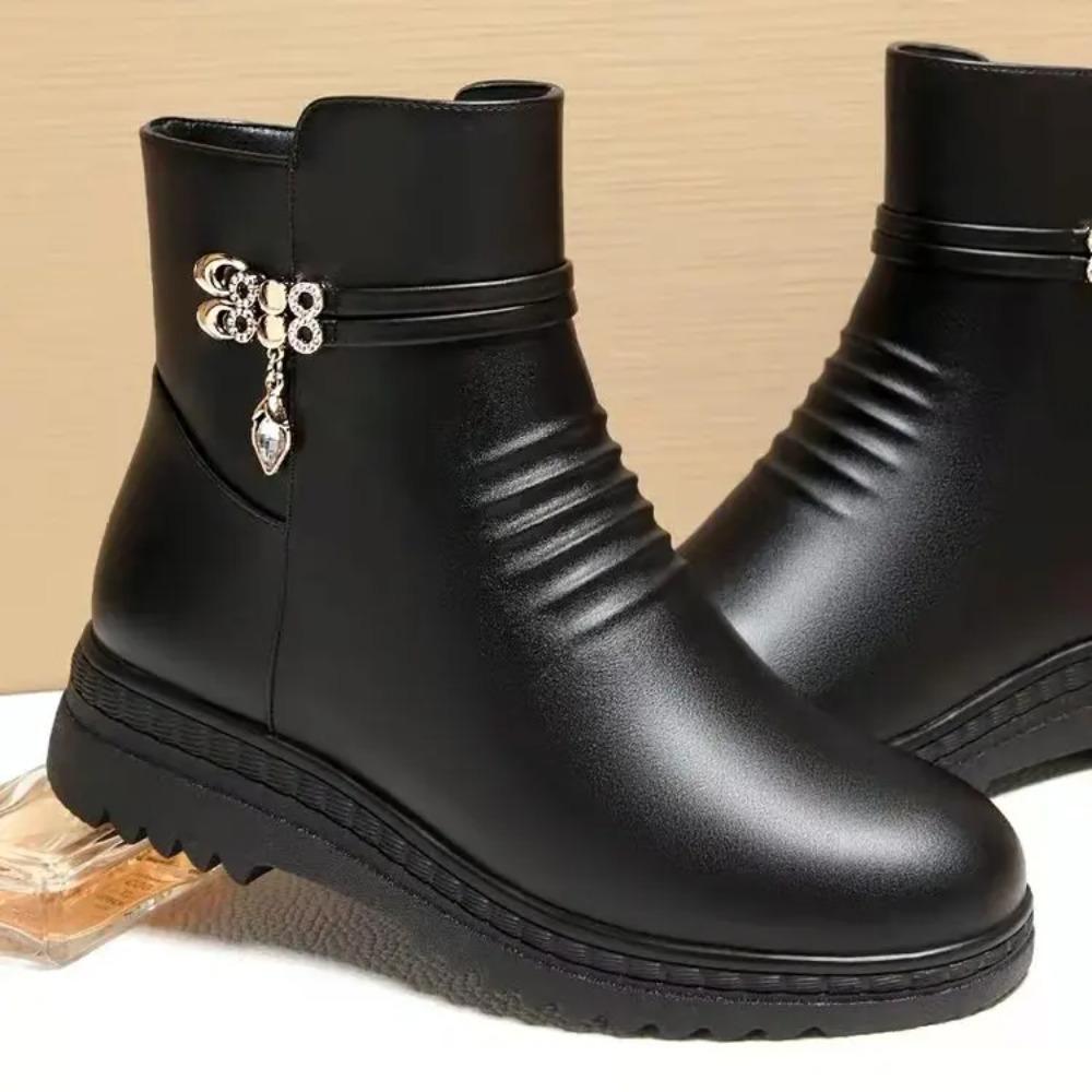 2025 Women Winter Casual Platform Block High Heels Ankle Boots Female Suede Fleece Zipper Buckle Warm Snow Boots Shoes