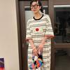 Foreign Style Cartoon Large Size Short-sleeved Pajamas Women's Summer 1011 New Loose Long One-piece Pajamas Loungewear Outside