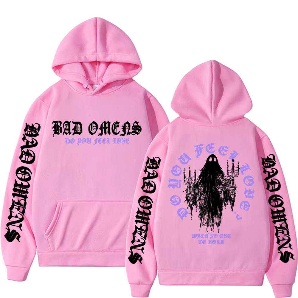 Bad Omens Do You Feel Love Ghost Graphic Hoodie, Men Women Harajuku Aesthetic Casual Long Sleeve Pullover Sweatshirt Tops, Retro Band Art Print