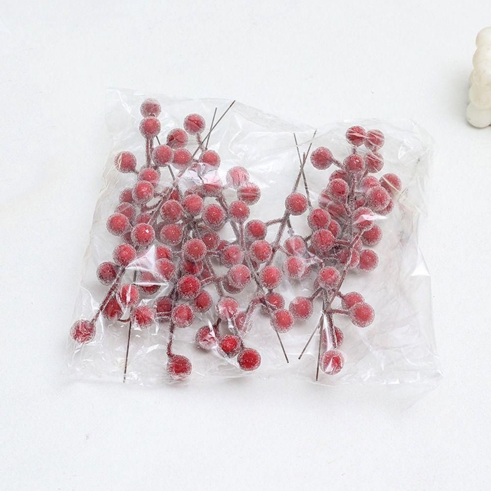10Pcs Ornament DIY Red Berry Branche Snow Frosted Reusable Christmas Tree Pendant Realistic Bendable Fake Plant Home Decoration