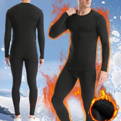 Men's Fleece Thermal Fitness Clothing Set Crew Neck Top and Pants