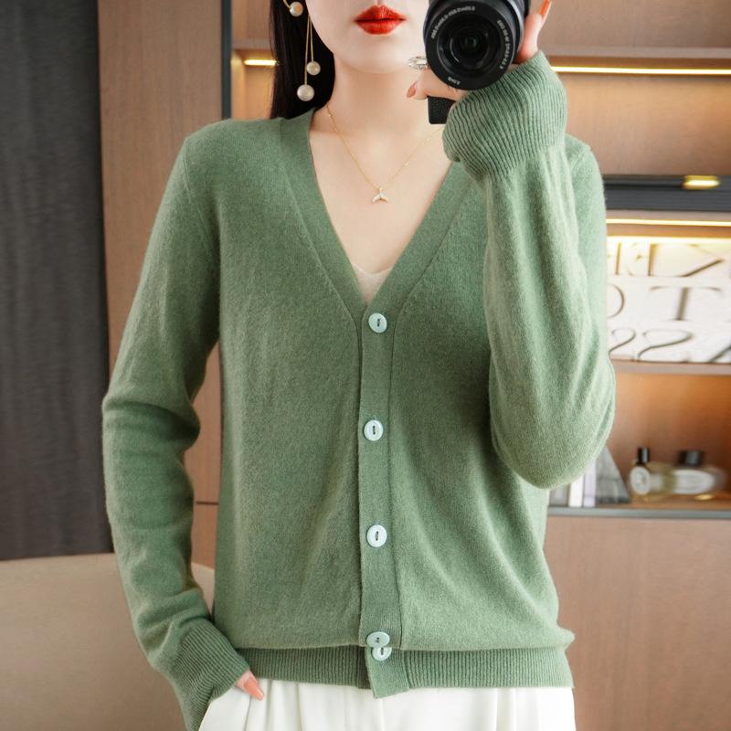 Autumn V-neck Sweater Cardigan Loose Bottoming Sweater Knitted Cardigan Female Solid Color Short Paragraph Outwear