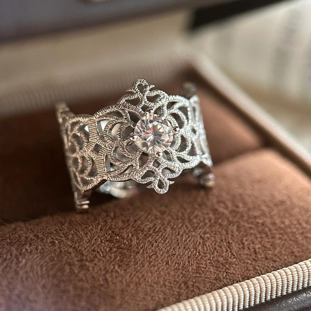 925 Sterling Silver Rings for Women Couple Minimalist Handmade Simple Wide Hollow Ring Fine Jewelry Gift Prevent Allergy