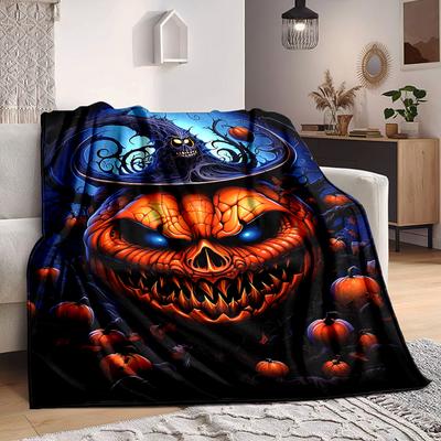 1pc Pumpkin Head Halloween Blanket, Lightweight Flannel Throw Blanket for Sofa, Bed, Travel, Camping, Living Room, Office, Couch, Chair, and Bed