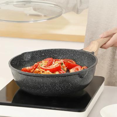 DONNOR 20-28cm Poêle à Frire Antiadhésive Wok avec Couvercle Casserole en Céramique Poêle de Chef Induction Cuisinière à Gaz Universelle Poêle à Steak Omelette