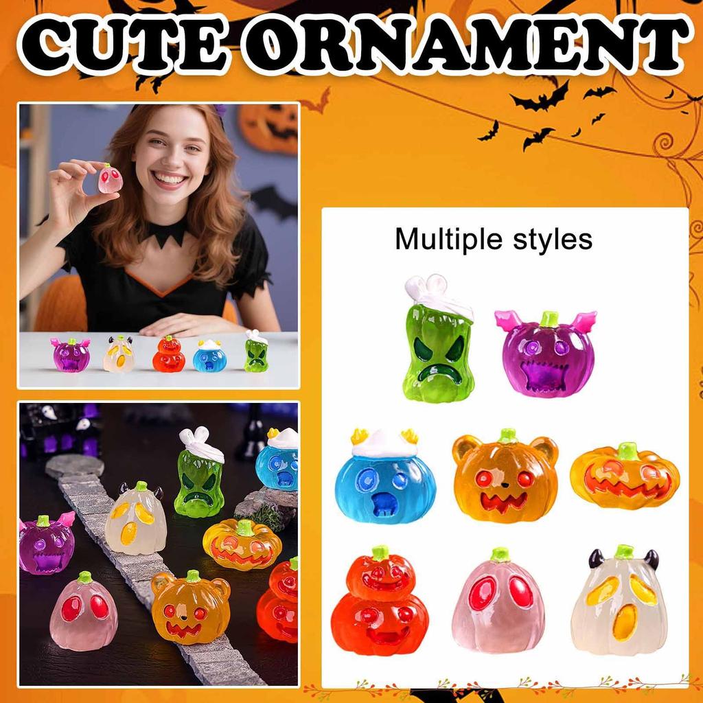 Halloweenská světelná soška, Pryskyřičné ozdoby, Roztomilá miniatura, Světelné malé ozdoby