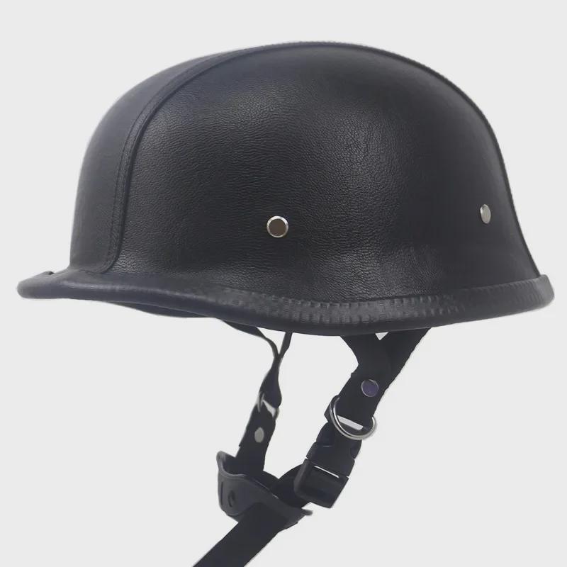 

ZR-307 Черный кожаный ретро мотоциклетный полушлем M35 X-Large