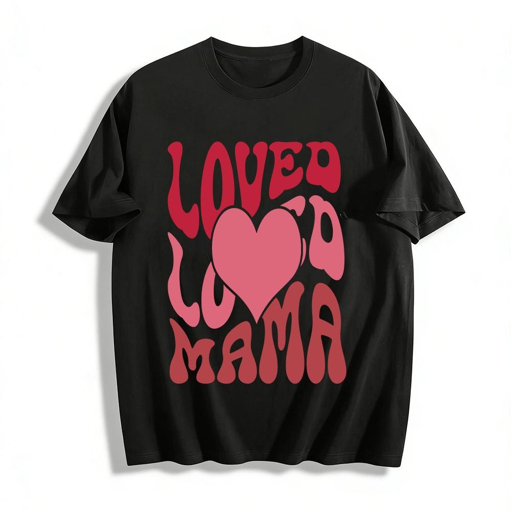 Retro Loved Mama Heart Print Casual T-Shirt Pure cotton T-shirt XXS