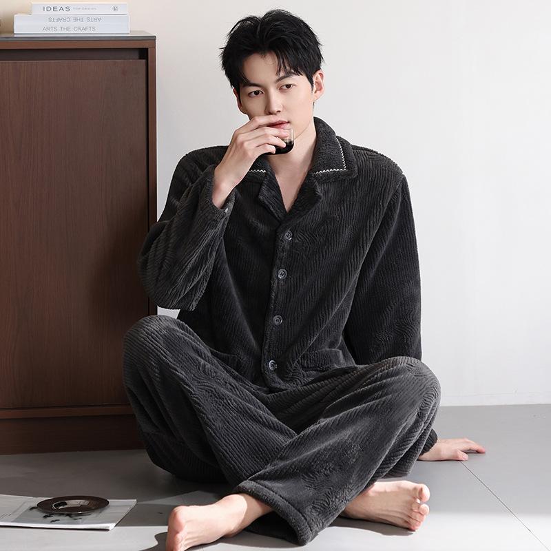 Pajamas men's winter coral fleece thickened fleece warm 1011 new autumn and winter flannel high-end loungewear