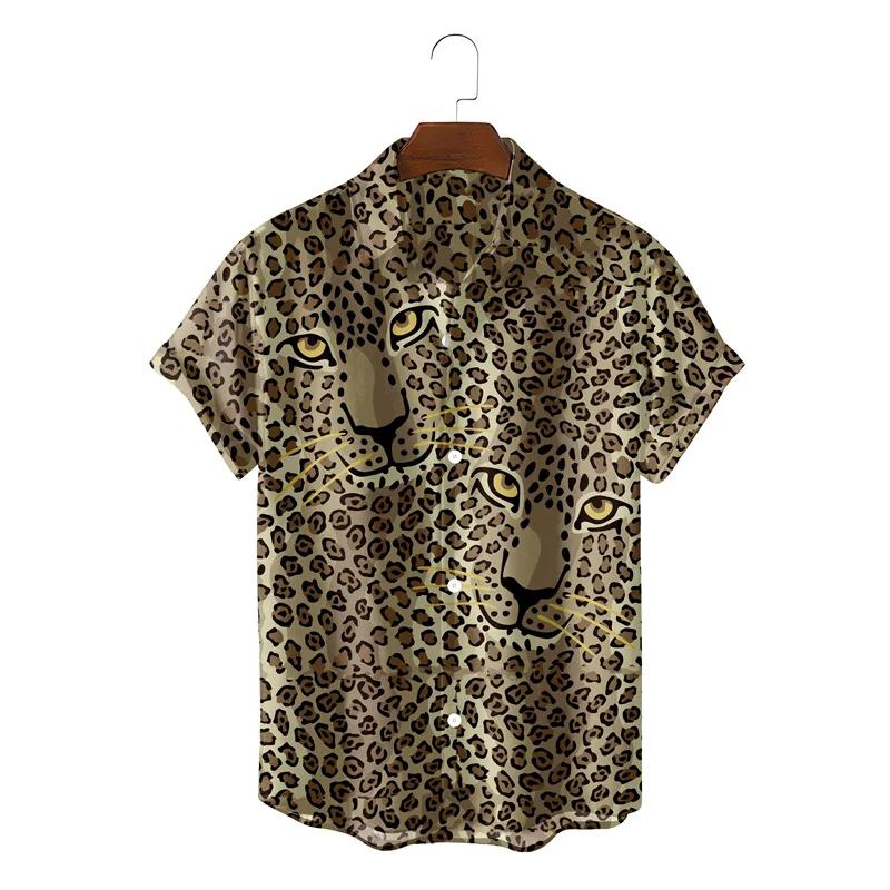 Summer Fashion Shirts For Men Streetwear Leopard Print Shirt Summer Harajuku Womens Clothes Blouse Camisa Masculino
