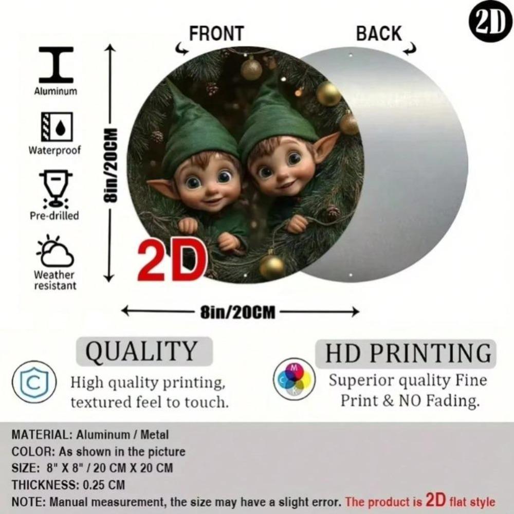 Metal Christmas Wreath Art 2D Elf Wall Decor HD Visuals Holiday