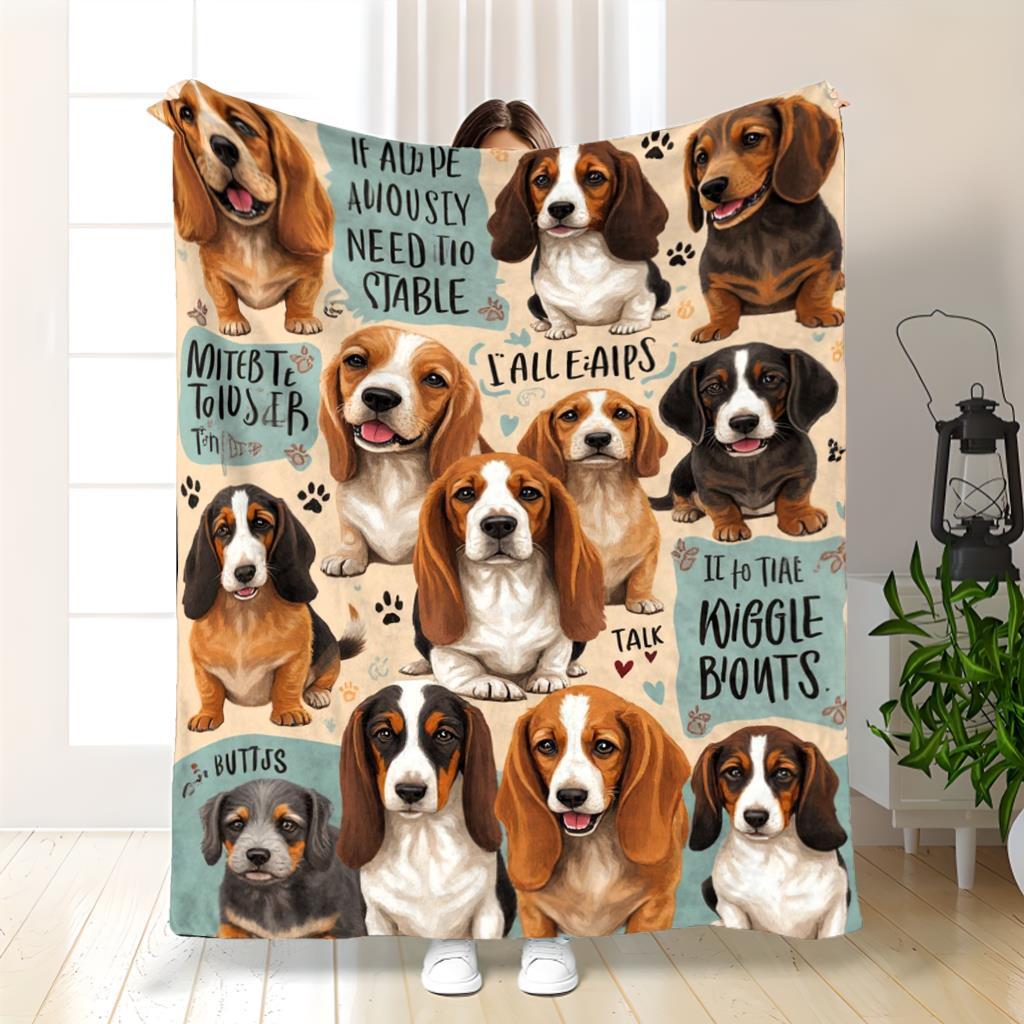 Basset Hound Flannel Blanket - Soft Warm Plus Size Comfort Pet Themed Blanket 70x100cm