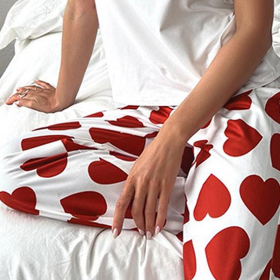 Damesatengpyjamassett Tanktopp med volangkant og bukser med vide ben