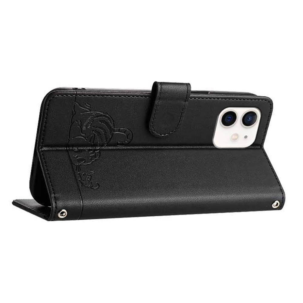 For iPhone 12/12 Pro Case with Strap RFID Blocking Leather Wallet Phone Cover Cat Mouse Pattern