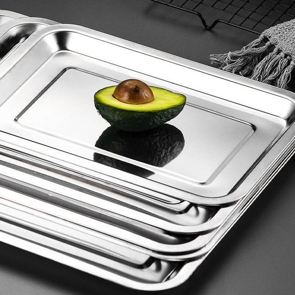 Stainless Steel Barbecue Tea Storage Serving Trays Grill Rectangle Meat Utensils Restaurant Rice Sausage Steamed Metal Plat R5F5