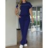 Women's Fashionable Casual Suit - Solid Color, Simple Design, Short-sleeved Straight-leg Pants Set of Two Pieces