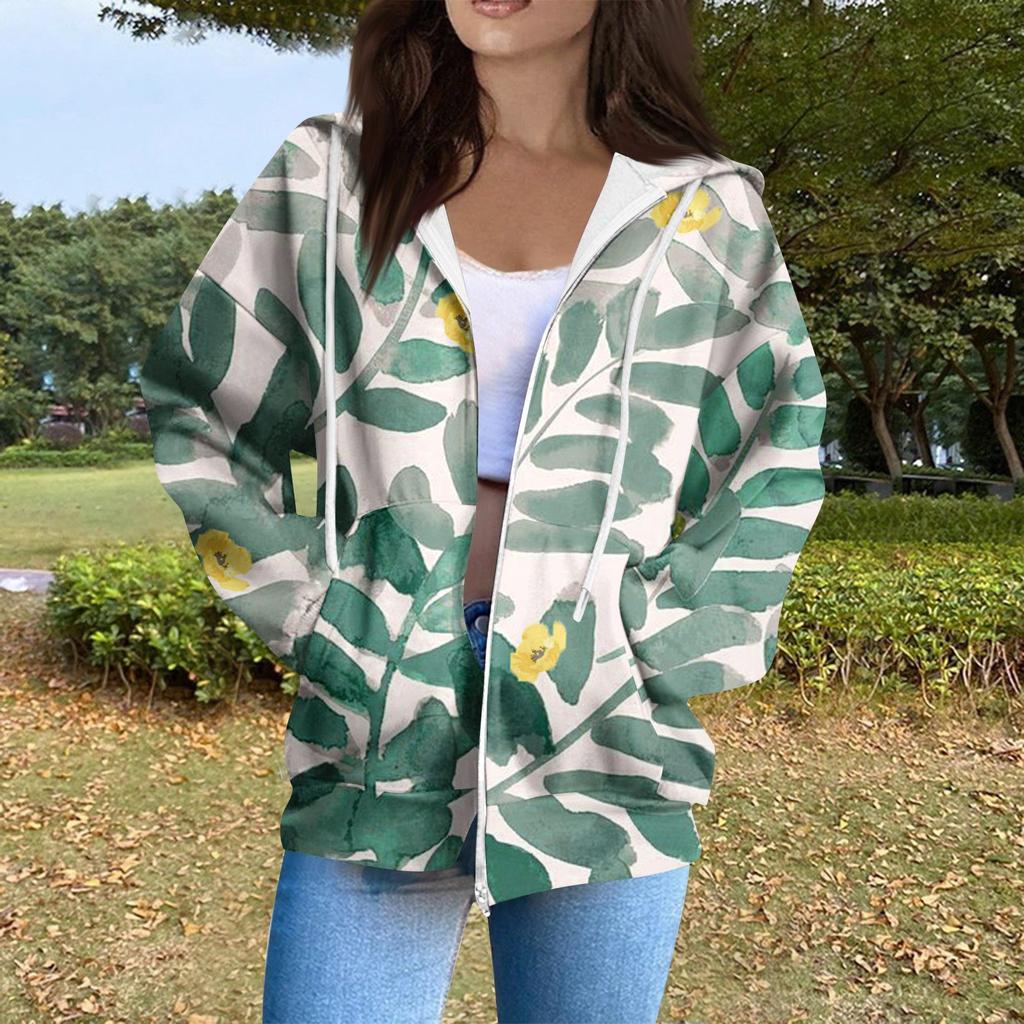 Sudadera con capucha para mujer, informal, de manga larga, con cremallera, estampado de lunares y rayas, ligera, para uso interior y exterior