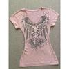 TrendHub American Vintage Simple V-Neck Pink Print Graphic Tee Short Sleeve Slim Fit Skinny Grunge Crop Top 2000S Y2K T-Shirt