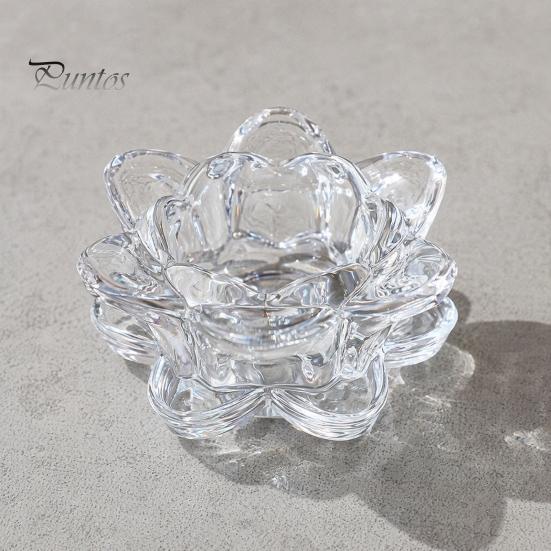 Decorative Glass Candle Holder Crystal Lotus Flower Tealight Holders, Tea Light Candlestick Decor Thick with Deep Grooved Plate, Multifunctional