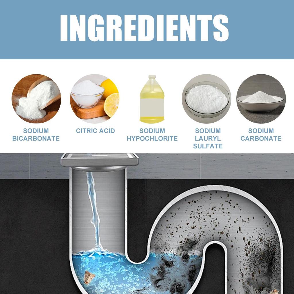 Jue-Fish Drain Cleaning Powder 100g - Unclogging, cleaning, and deodorizing toilet, sewer, kitchen, and sink drains.