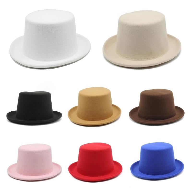 Solid Color Flat Top Hat Wool Magician Hat Music Festival Caps Adult Headdress