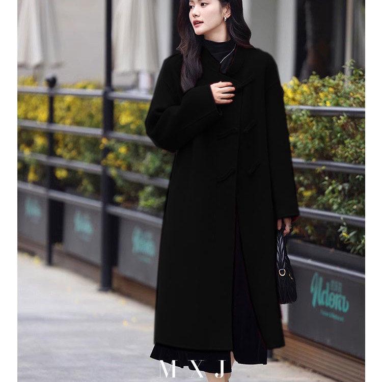 

Вдохновленное китайским стилем двустороннее шерстяное пальто, женское средней длины, приталенное, до колена, осенне-зимнее платье для свадебного тоста 3XL (155-175 jin) чёрный