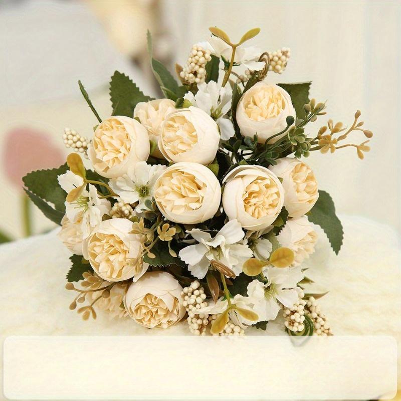 1Pc Simulation 5-pronged Golden Rose Bouquet for Outdoor Courtyard Patio Garden Wedding Decoration Home Decoration