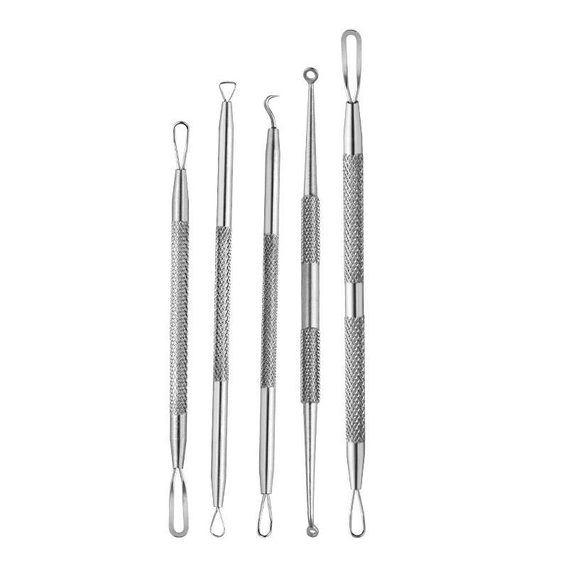 Stainless Steel Blackhead Remover Dual-Ended Acne Tool with Textured Head for Extracting Pimples and Comedones.