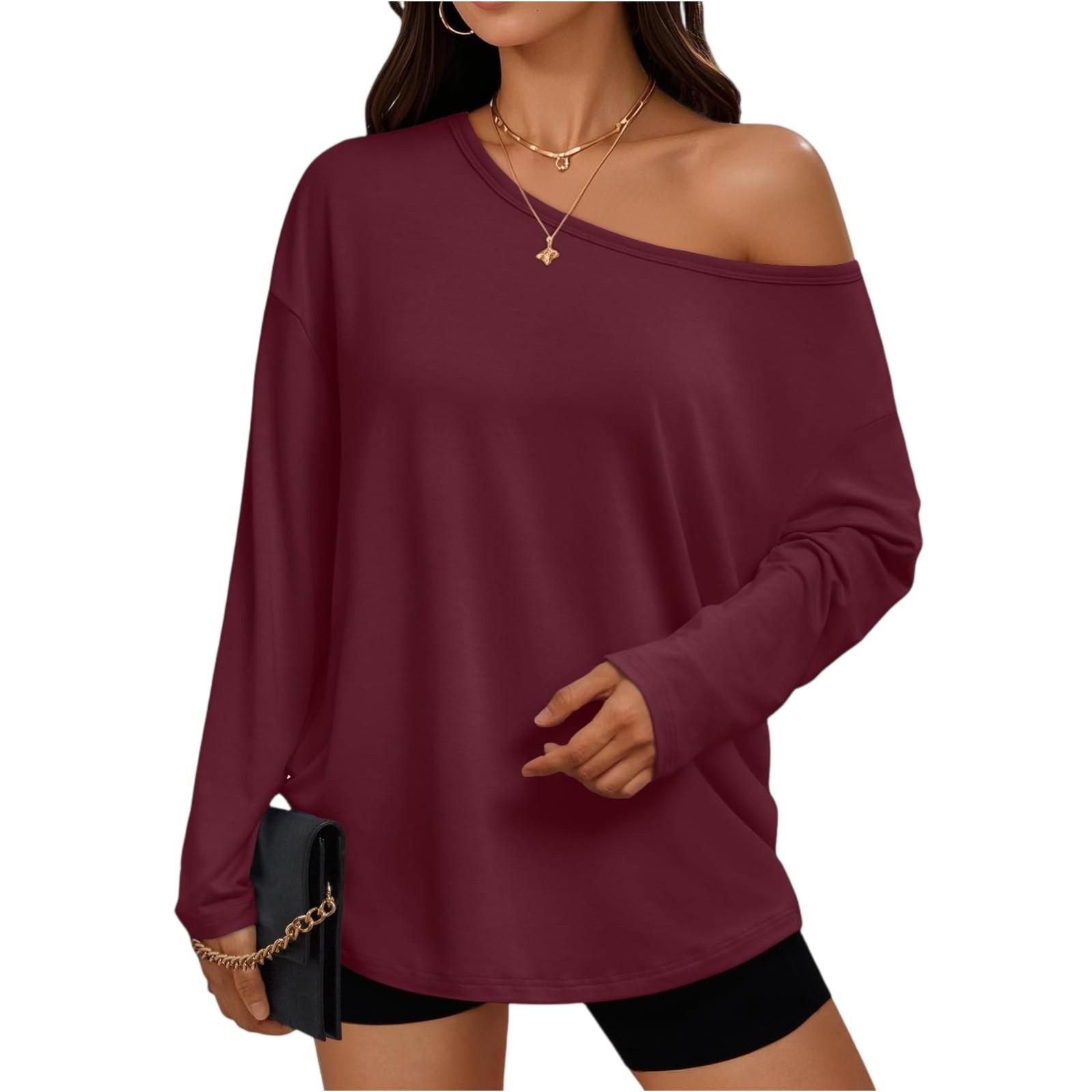 

Women s Solid-color Fashionable Round-neck Top L винний