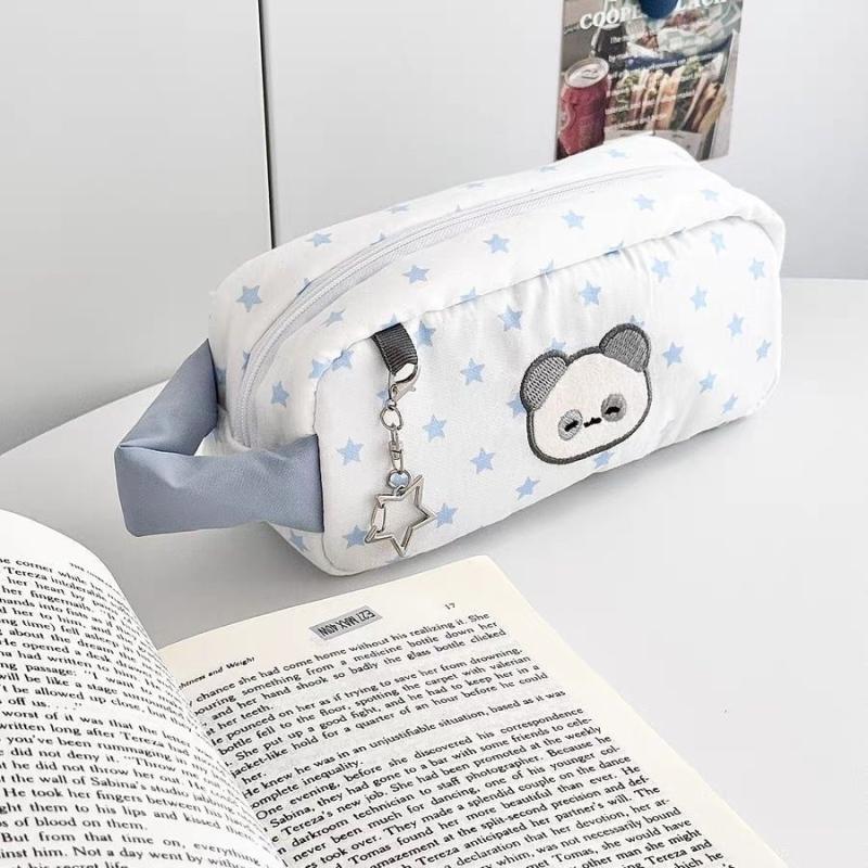Cute Blue Star Bear Pencil Case Cartoon Bear Pencil Bag Makeup Bag Large Capacity Stationery Storage Bag Student School Supplies