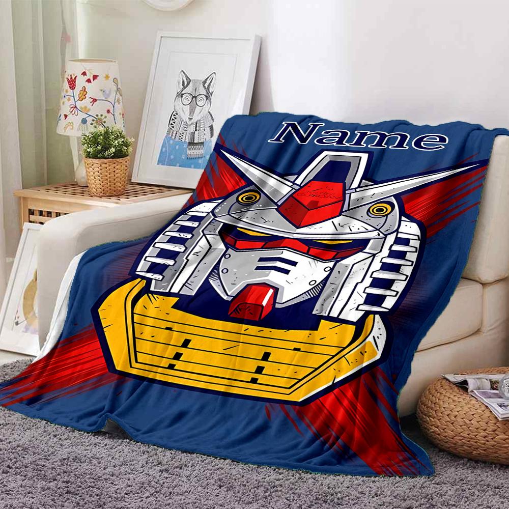 Customiz Name Personality Mobile Suit Gundam Blanket Soft &Warm Sofa Office Bed Travel Lunch Break Blanket, Gift Suitable All Seasons