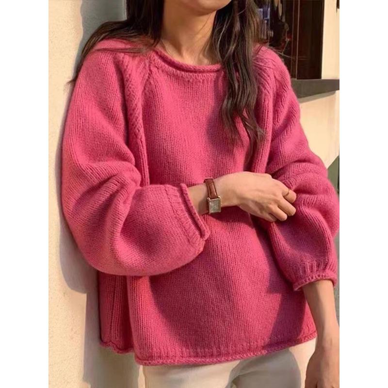 

Вільний жіночий светр Harajuku з довгими рукавами, корейські джемпери осінь-зима, трикотажні вироби, м’які теплі топи, шикарний однотонний жіночий светр, пуловер One Size рожевий червоний колір