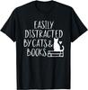 Retro Style Easily Distracted By Cats and Books Cute Book Lover TShirt Unisex Style Shirts for Women Men Clothing Streetwear