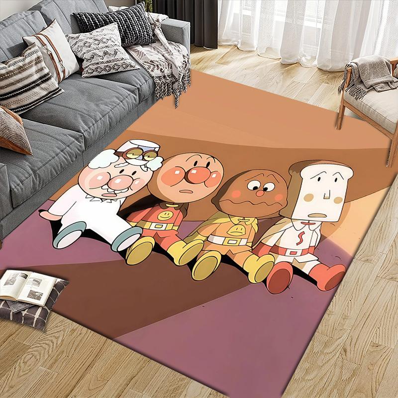 Anpanman Flannel Pattern Square Carpet,Area Rug,Carpet Rug for Living Room Bedroom Sofa Playroom Decor,Non-slip Floor Mat