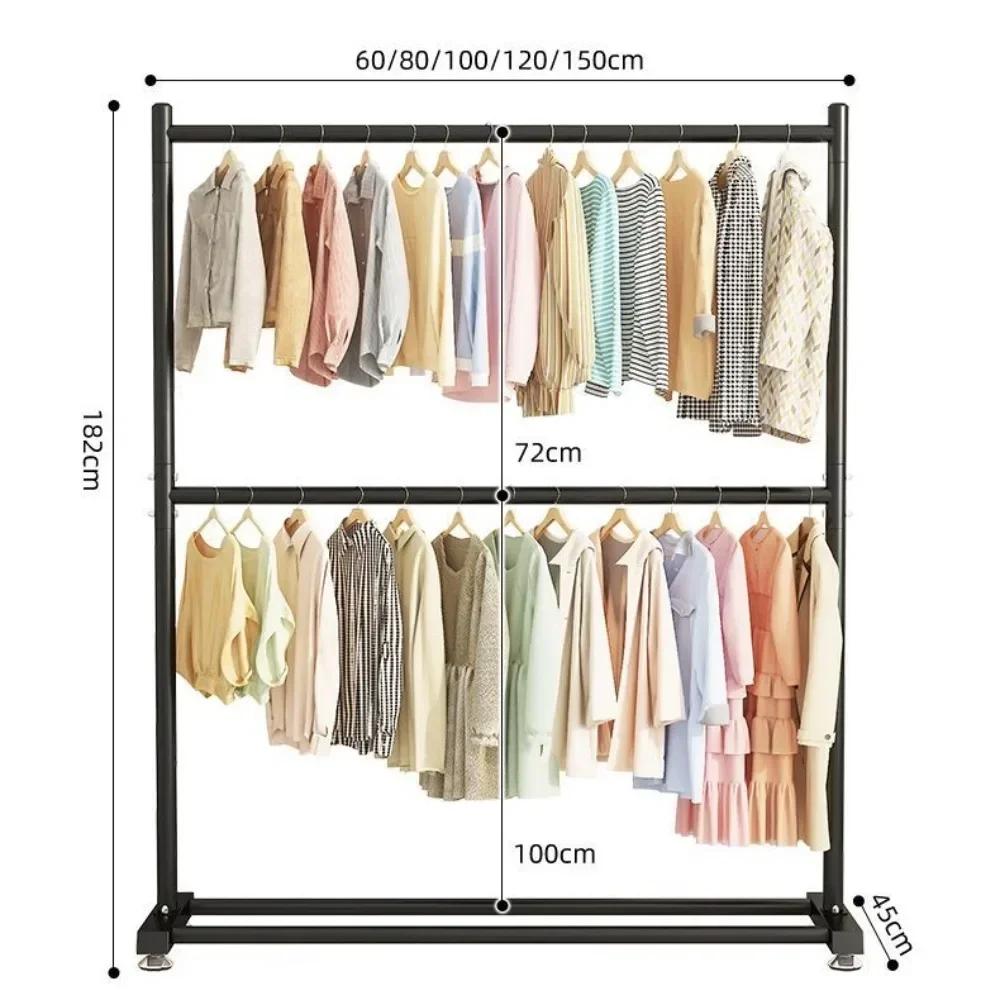Simple Rolling Clothes Rack Floor Hanger Large Assembled Wardrobe Shoe Shelves Double Layers Coat Hanger Stand Home Furniture