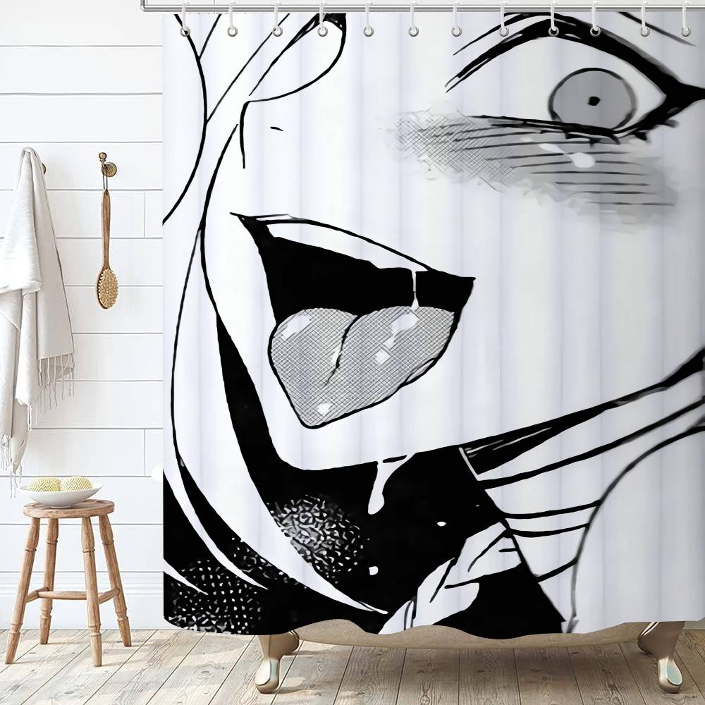A-Ahegao M-Manga Girl  Shower Curtain Outdoor Scenery Summer Vacation Bathroom Decor Holiday Polyester Bath Curtain with Hooks