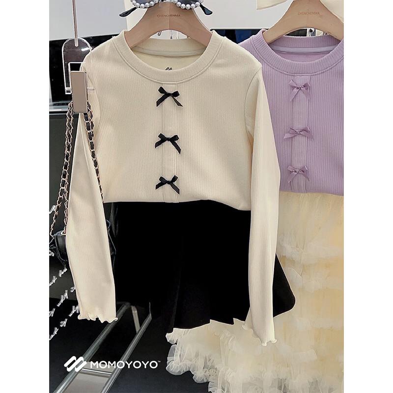 Girls  Ruffle Long Sleeve T-Shirt with Bowknot 110